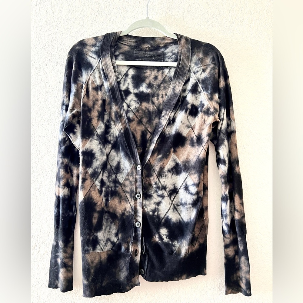 All Saints cool tie dye cotton blend cardigan w/harlequin stitching.UK 14 US L
